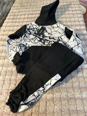 RBX Marble Print Black & White Hoodie Set size 8 New